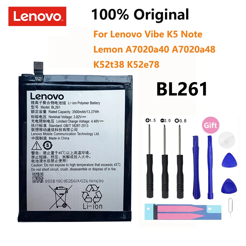 

100% Original 3500mAh BL261 Battery For Lenovo Vibe K5 Note Lemon A7020a40 A7020a48 K52t38 K52e78 Mobile Phone Batteries Bateria