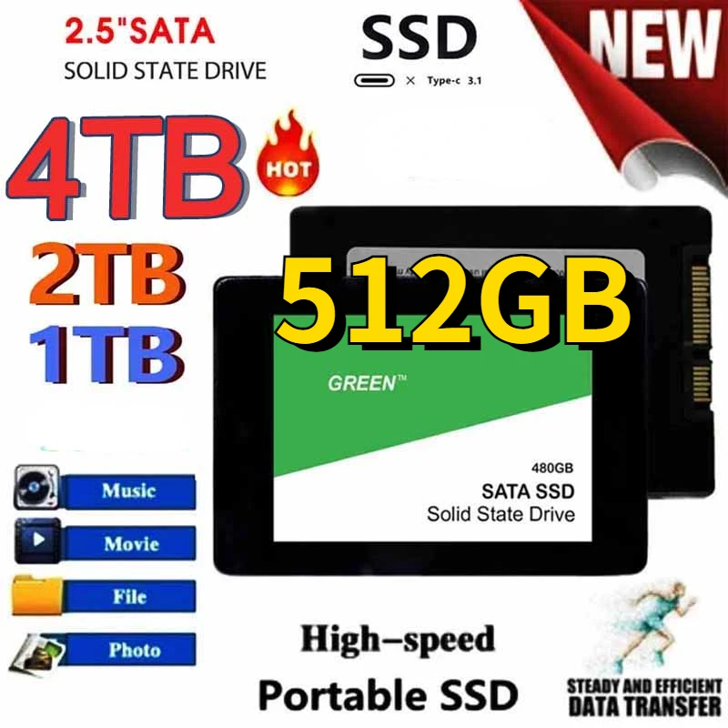 

Portable SSD 2.5Inch 512GB Sata III Hard Drive For Laptop Micco Computer Desktop 2TB Internal Solid State Hard Disk High Speed