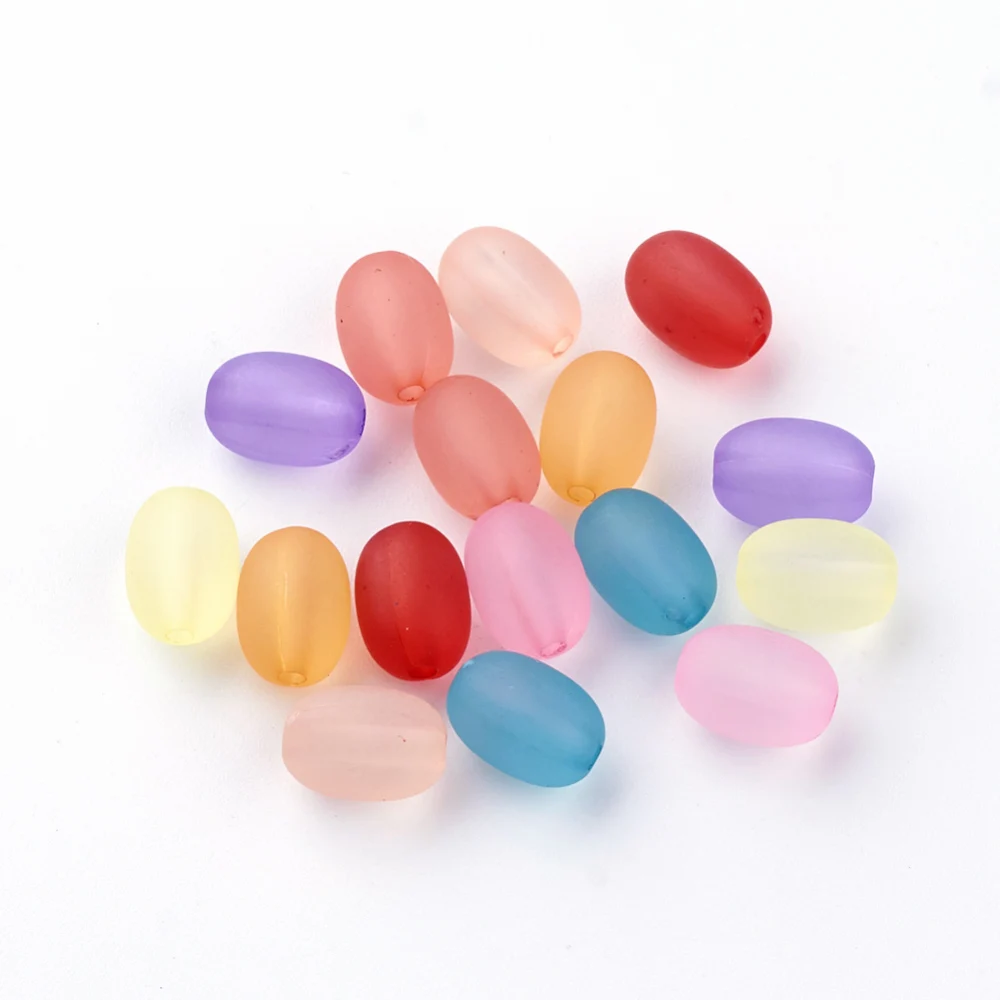 

100pc Transparent Acrylic Beads Frosted Oval Mixed Color 10~10.5x7~7.5mm Hole: 1.5mm