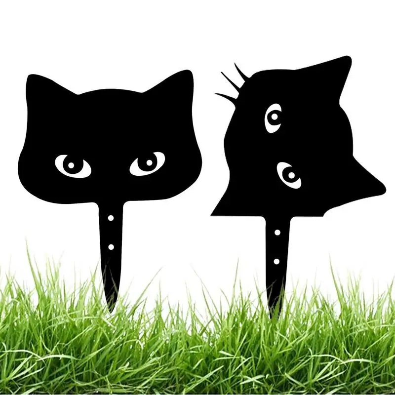 

2pcs Iron Black Cat Outdoor Fence Insert Sign Metal Crafts Insert Creative Design Garden Stakes Cats Yard Decoration