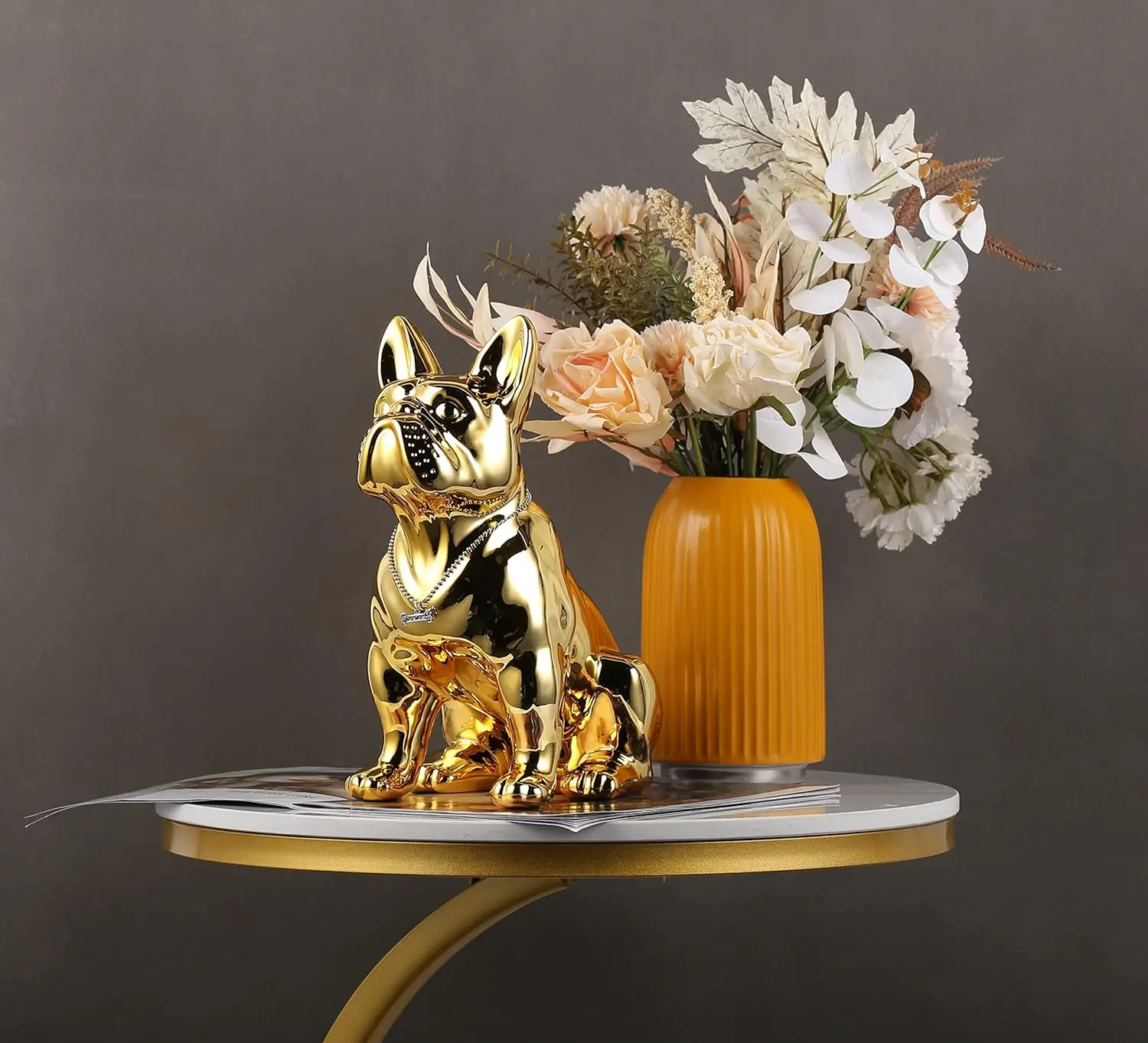 

Electroplated Gold and Silver French Bulldog Statue Animal Sculpture Standing Home Decoration Tabletop Ornament Christmas Decor