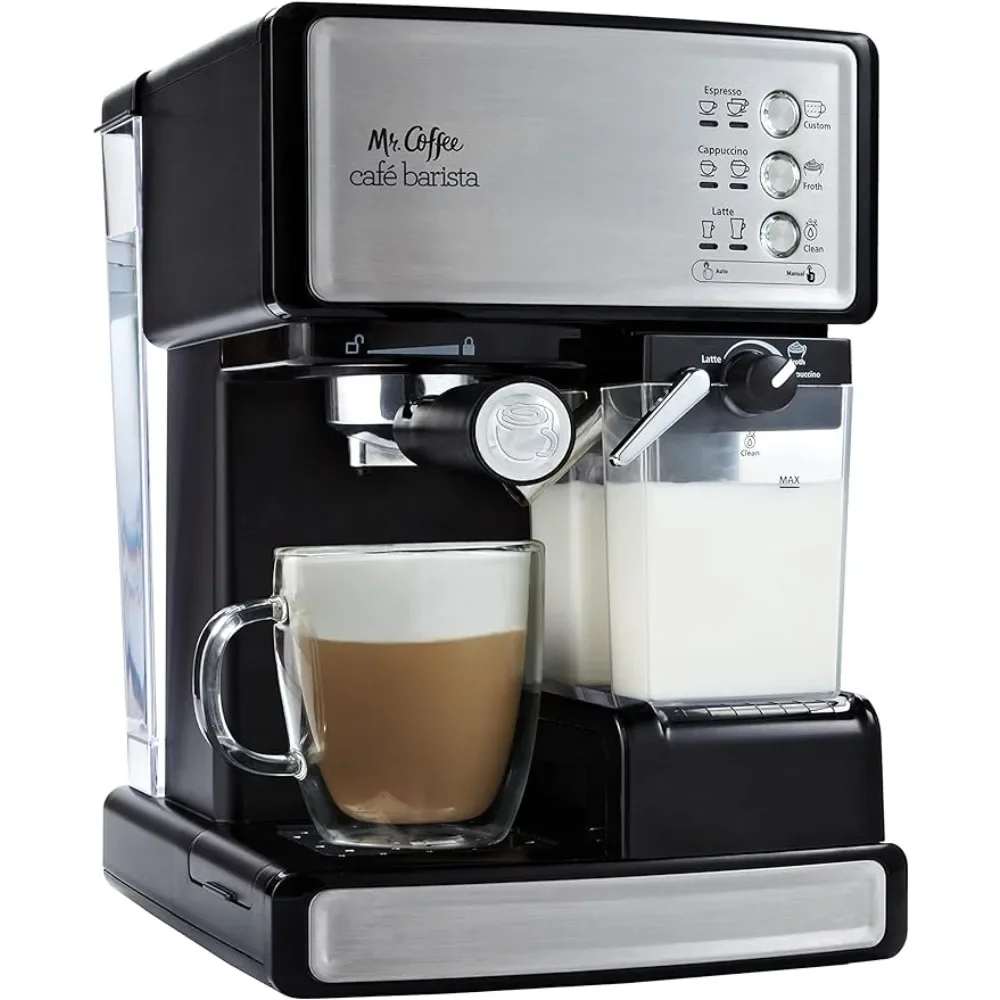 

Mr. Coffee Espresso & Cappuccino Machine, Programmable Coffee Maker with Automatic Milk Frother & 15-Bar Pump, Silver