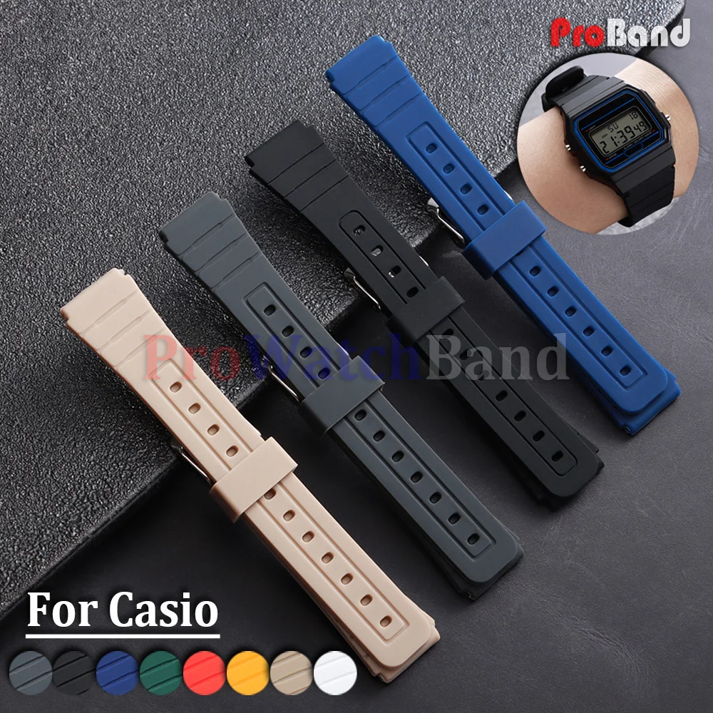 Фото Силиконовый ремешок для часов Casio F91W W800H SGW400 F84 F105/108 A158/168 AE1200, 18 мм, водонепроницаемый, резиновый, замена браслета №1