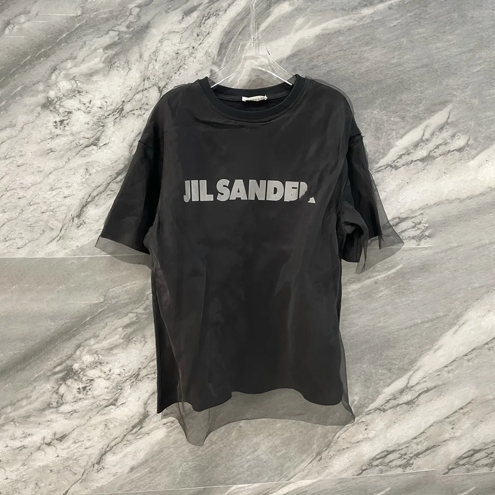 

Letter Print Women T-Shirt Japanese Korean Style Mesh Loose Summer Fashion Casual Tees Patchwork Black Tops Streetwear Harajuku