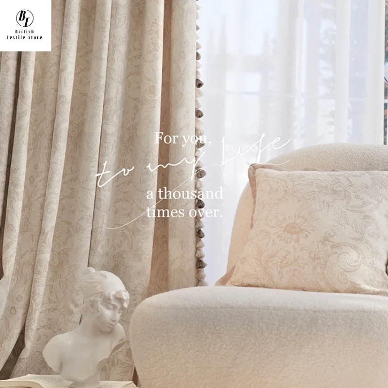 

Французские Модные Бежевые плотные жаккардовые шторы из синели, роскошные занавески для гостиной, спальни, столовой, спальни, затемняющие домашние кремовые