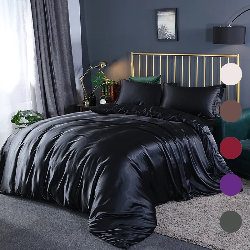 Satin Silk Bedding Set Luxury Quilt Duvet Cover and Pillowcase Double Bed Linen Euro No Sheet Queen King Silky Bed Sets