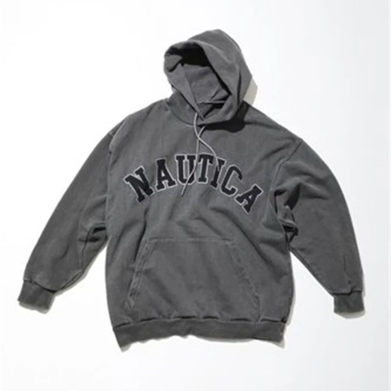 

NAUTICA JAPAN 23SS Embroidery On Chest Dilapidated Washing Sweater Drawstring Pocket Men's And Women's Loose Hooded