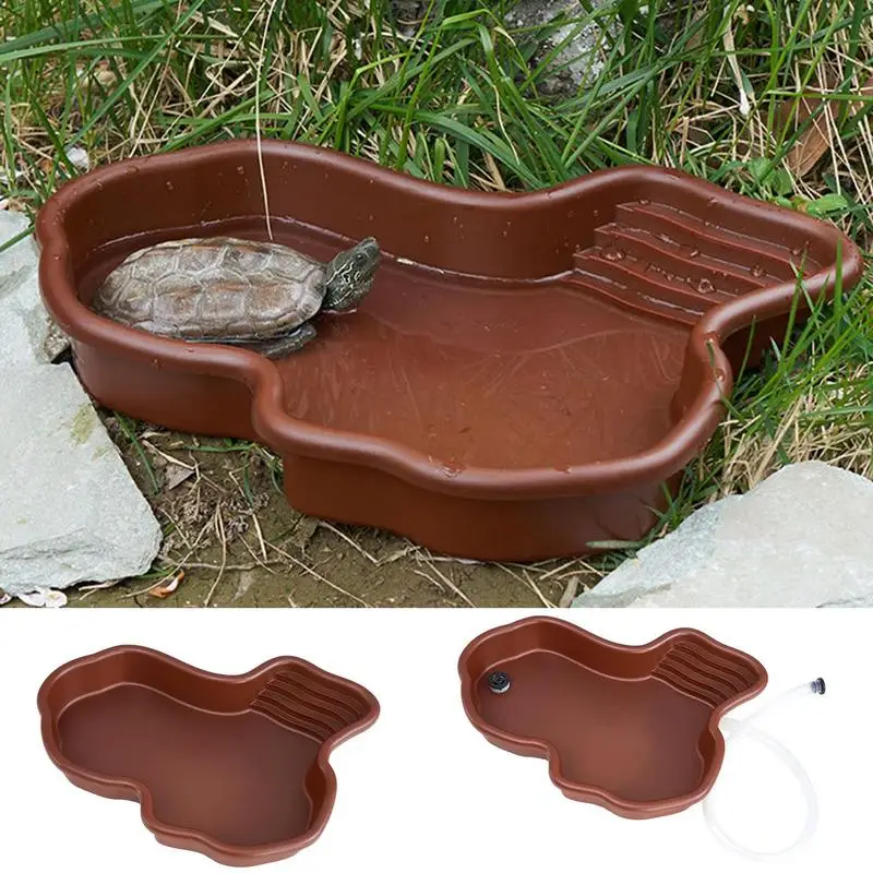 

Turtle Feeding Dish Portable Reptile Feeding Plate Reptile Bathing Pool With Ramp And Basking Platform Turtle Water Dispenser