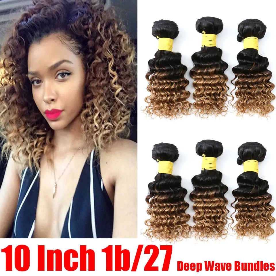 

1B/27 Ombre Deep Wave Bundles Brazilian Virgin Hair Weave 3/4 Bundles Ombre Human Hair Bundles Malaysian Deep Curly Hair Bundles