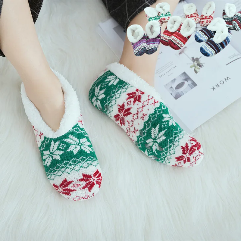 House Fluffy Slippers Socks Women Winter Warm Woolen Knitted Socks Woman Anti Skid Grip Sole Indoor Home Floor Shoes