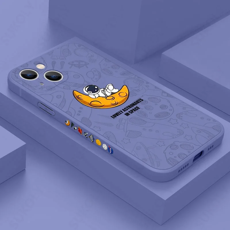 

Cartoon Case For iPhone 13 12 11 Pro Max 11 XS X XR 8 7 Plus SE 2020 Shockproof Astronaut Silicone Soft Bumper Back Cover