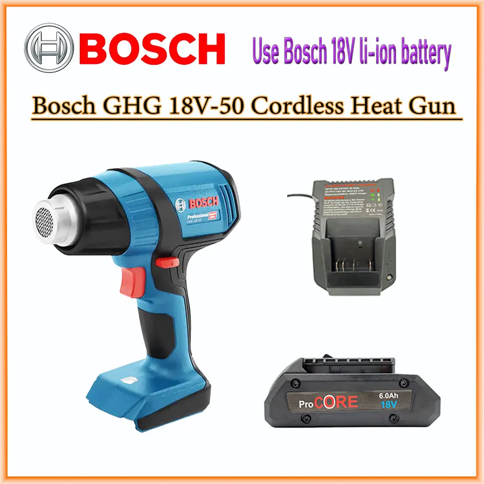 

Bosch 18V GHG 18V-50 Cordless Heat Gun 300°C/500°C Rechargeable Regulating Lithium Battery Film Electric Baking Gun Tool Only