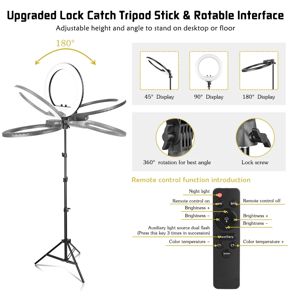 Светодиодная кольсветильник SH 18 дюймов с регулируемой яркостью 2700K-5700K для Youtube Tik