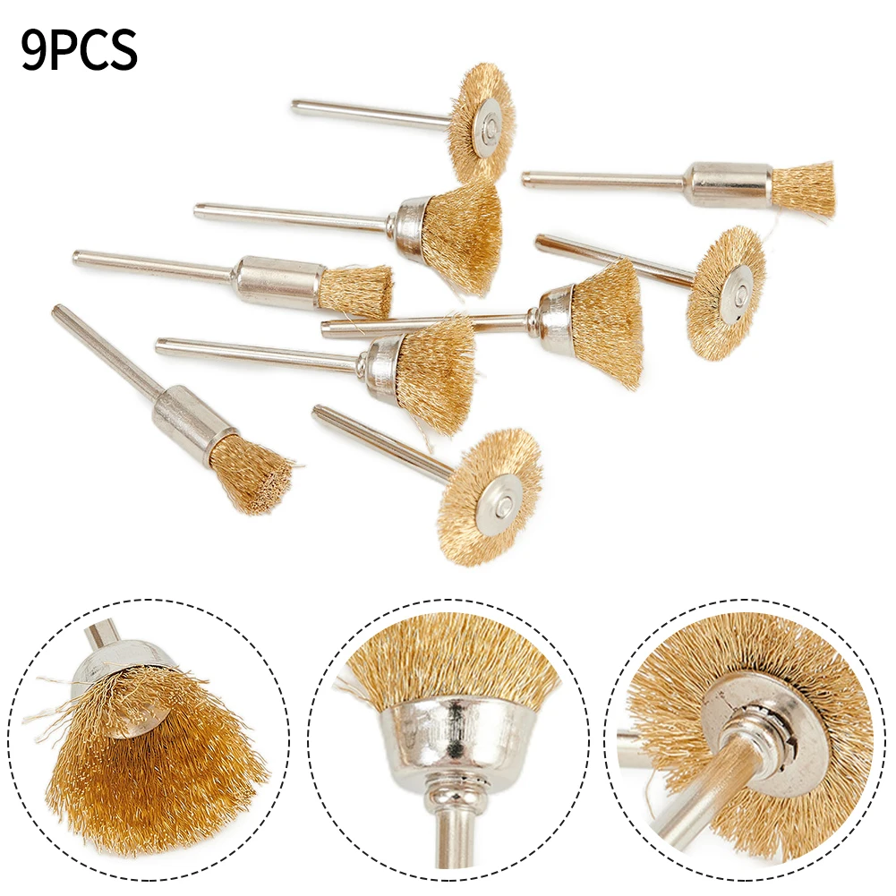 

9pcs/Set Wire Brushes Kit Bowl Type 15mm Straight Type 8mm T Type 22mm For Dremel Rotary Tool Power Tools