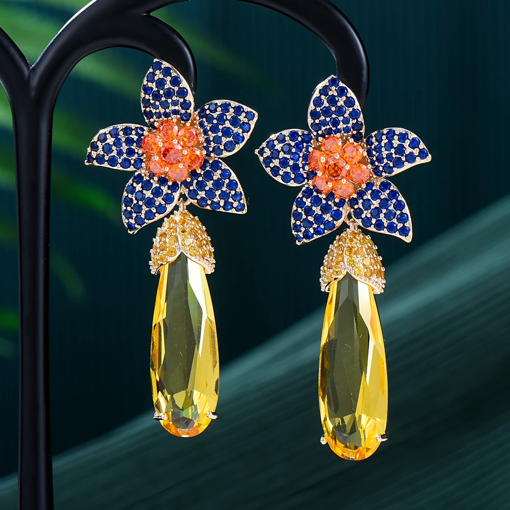 

Soramoore Luxury Flower Clear Drop Earrings Trendy Cubic Zircon Indian Earrings for women Wedding Engagement Party JEWELRY GIFT