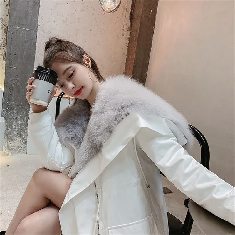 Winter Coat Women's Hooded Fur Liner Parker Jacket Solid Color Thickened Warm Zipper Fashion Female Clothing ZM329