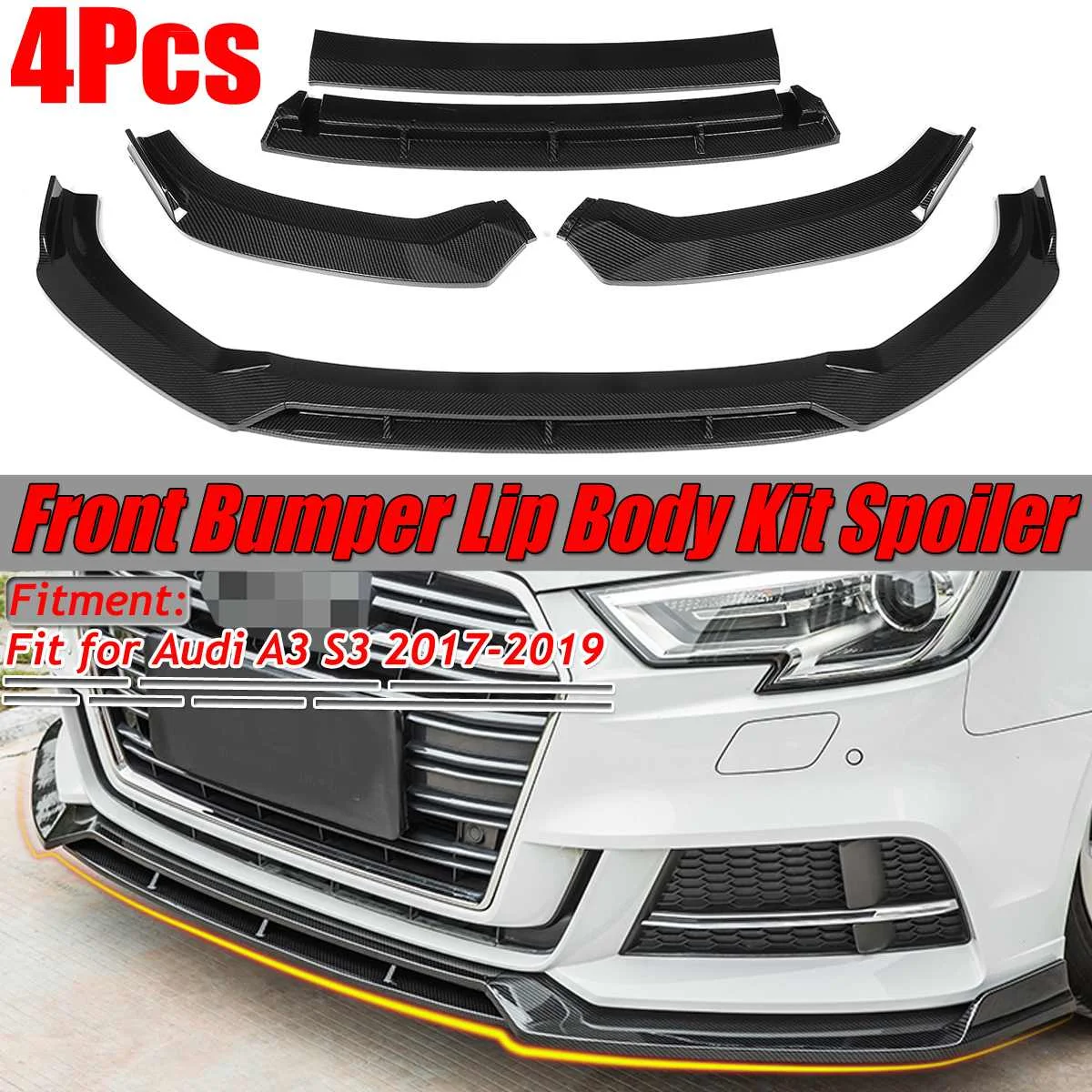 

New Car Front Bumper Lip Car Front Bumper Splitter Lip Spoiler Diffuser Guard Protector Cover For Audi A3 S-line / S3 2017-2019