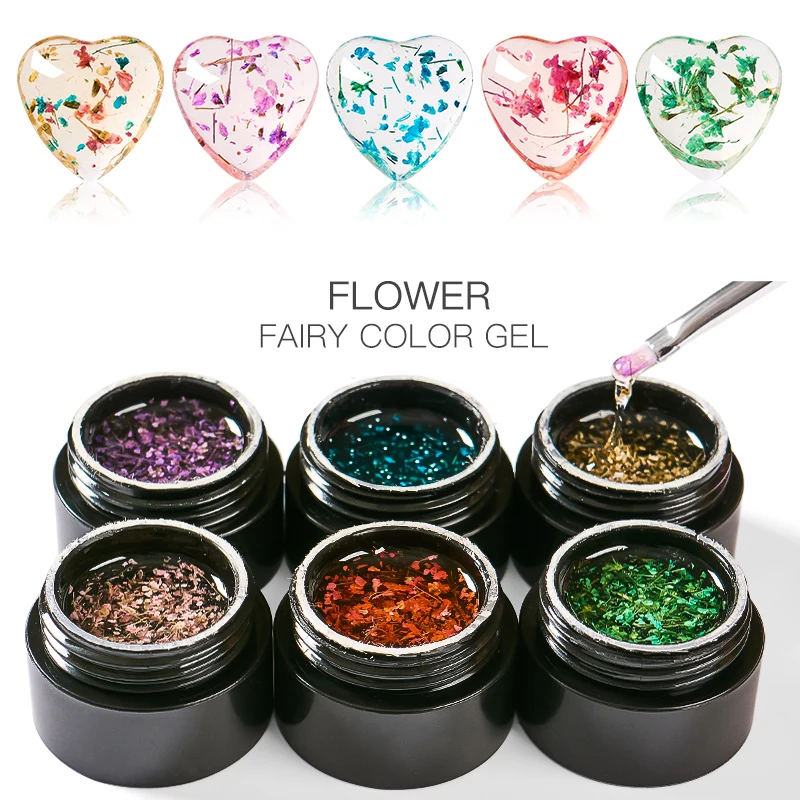 

Mtssii 6ml Dried Flower Gel Nail Polish Clear Nail Art Floral Gel Lasting DIY Lacquer Soak Off UV Gel For Any Base Color Gel