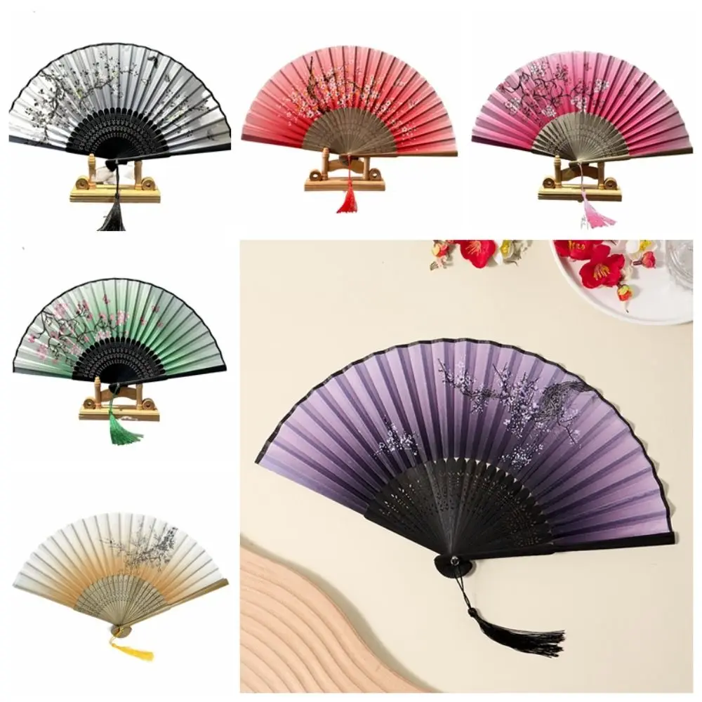 Элегантный ручной веер с бамбуковой рамой в классическом стиле ретро украшенный