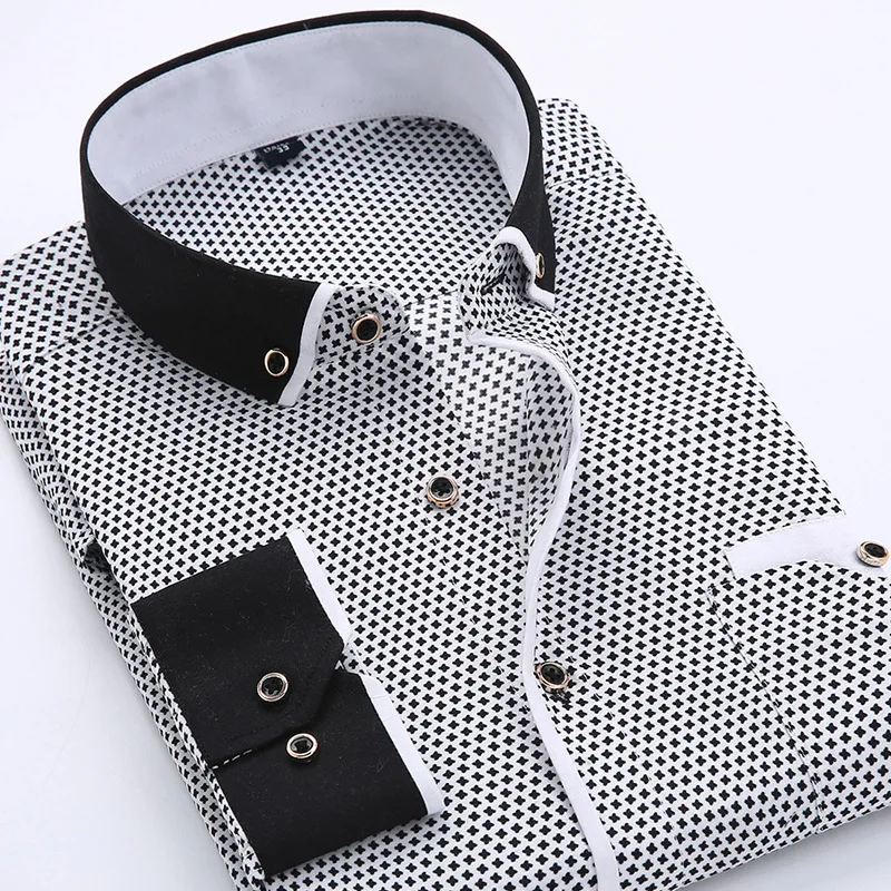 

Black Men High 2022 Long Brand Sleeve Clothes Floral Shirts Shirts Casual Shirt Slim Dress Button Male Quality Man Fit Down
