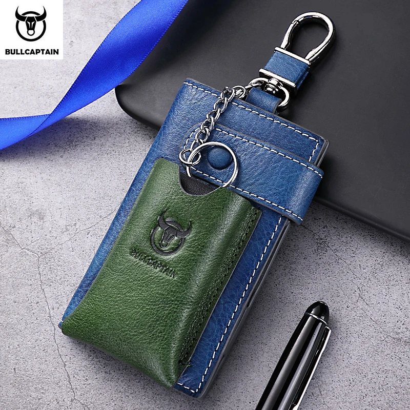 BULLCAPTAIN Genuine leather Man Multi-function Automobile Key case With card position Buckle Zipper Key case