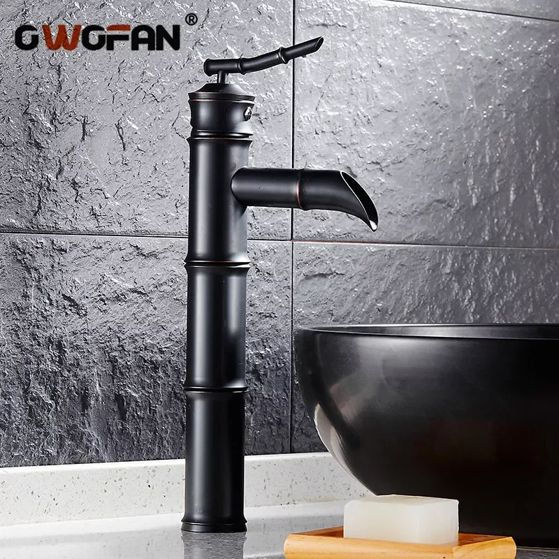 

Bathroom Classic Retro Waterfall Black Basin Faucets Creative Bamboo Shape Sink Taps Toilet Single Handle Mixer Tap FES-9051