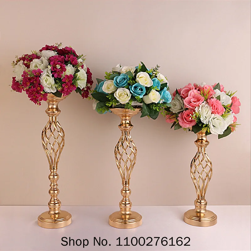 

Gold/ Silver Flowers Vases Candle Holders Road Lead Table Centerpiece Metal Stand Candlestick For Wedding Party Decor