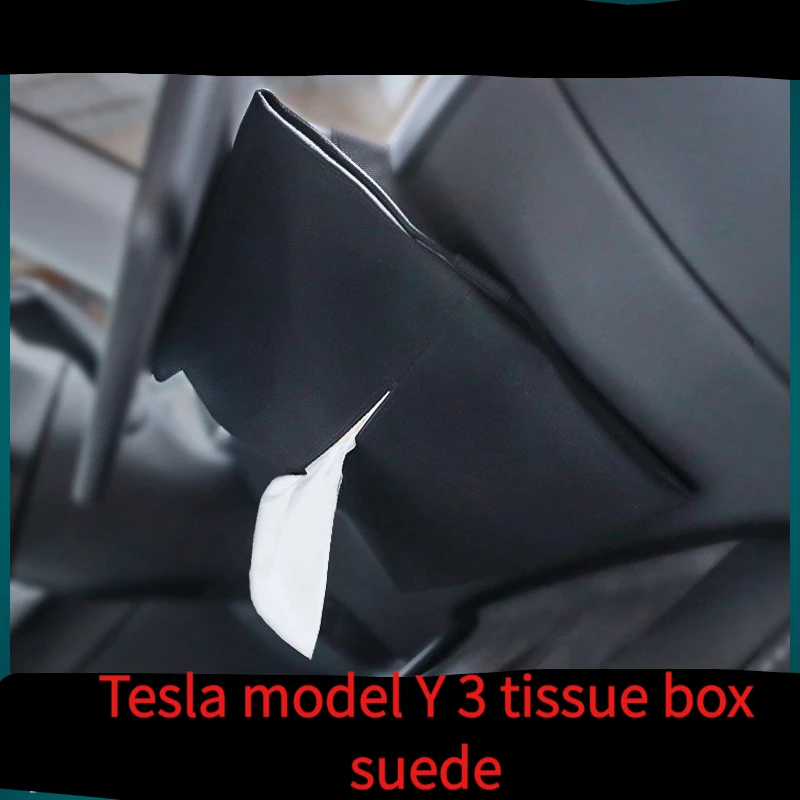 

For Tesla model Y 3 Tissue Box Flip Fur Material Black Bag Car Hidden Screen Rear Hanging Meal Paper Box