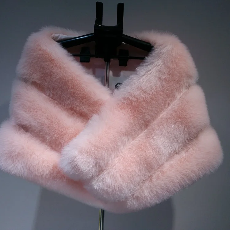 Fur wholesale autumn  winter faux fox fur shawl vest coat cape hood b pocket luxury lady evening party wear clothes sleeveless