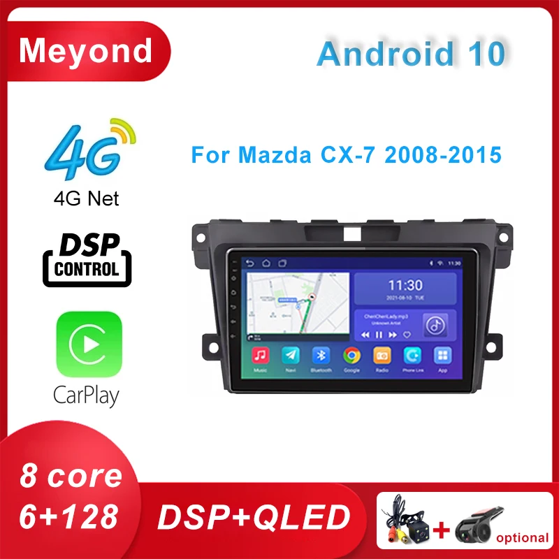 

Автомагнитола 2 din, 6 + 128 ГБ, AI Voice, Android, для Mazda CX-7 CX7 2008-2015, Carplay, 4G, GPS, Авторадио, стерео