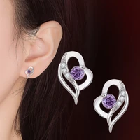 stud earrings korean version of earrings creative love love micro inlaid fashion heart shaped silver earrings for women