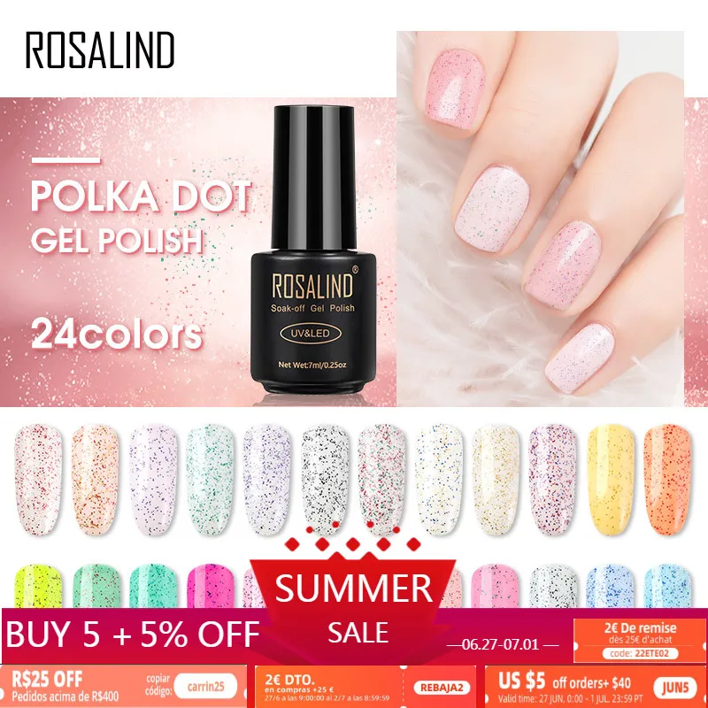

ROSALIND Semi Permanent Varnish For Manicure Gel Nail Polish Nail Art Design Hybrid Top Soak Off Gel Nail Gel Coat UV LED