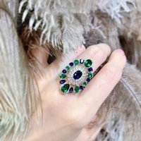 ins retro luxury green zirconia crystal open rings for women wedding jewelry banquet gifts