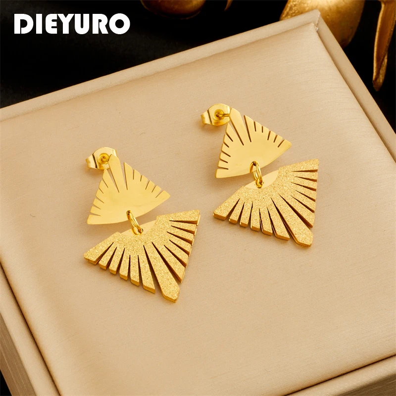 

DIEYURO 316L Stainless Steel Geometric Triangles Drop Earrings For Women Girl Fashion Waterproof Earrings Jewelry Gift Party