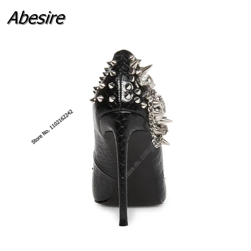 Ladies Rivet Pumps Top Patent Leather Shallow Pointed Toe High Heels Stiletto Sexy Fashion Gladiator Tide Shoes Large Size 46