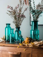 european blue transparent glass vase art hydroponic flower arrangement flower vase home living room dining room modern decor