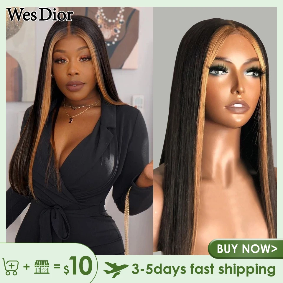 Honey Blonde Highlight Lace Front Wigs For Black Women Brazilian Straight Lace Front Human Hair Wig Preplucked 4x4 Lace Wig Remy