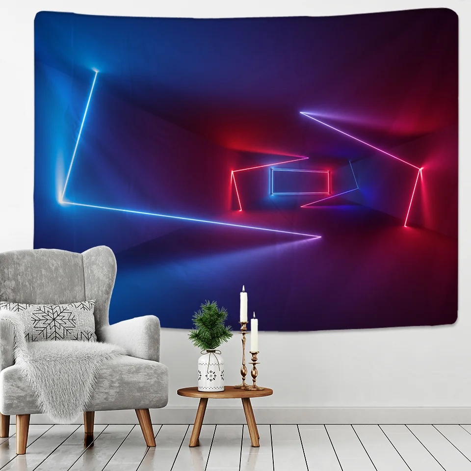 

3d Geometry Space Red Linestapestry Psychedelic Cosmic Rays Light Pattern Wall Tapestry Carpet Hippie Boho Bedroom Home Decor