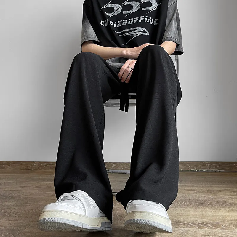 Pants Men's Summer Ice Silk Wrinkle Yamamoto Wide-Leg Loose Casual Trousers Idle Sle Cotton Linen Air Conditioning St...