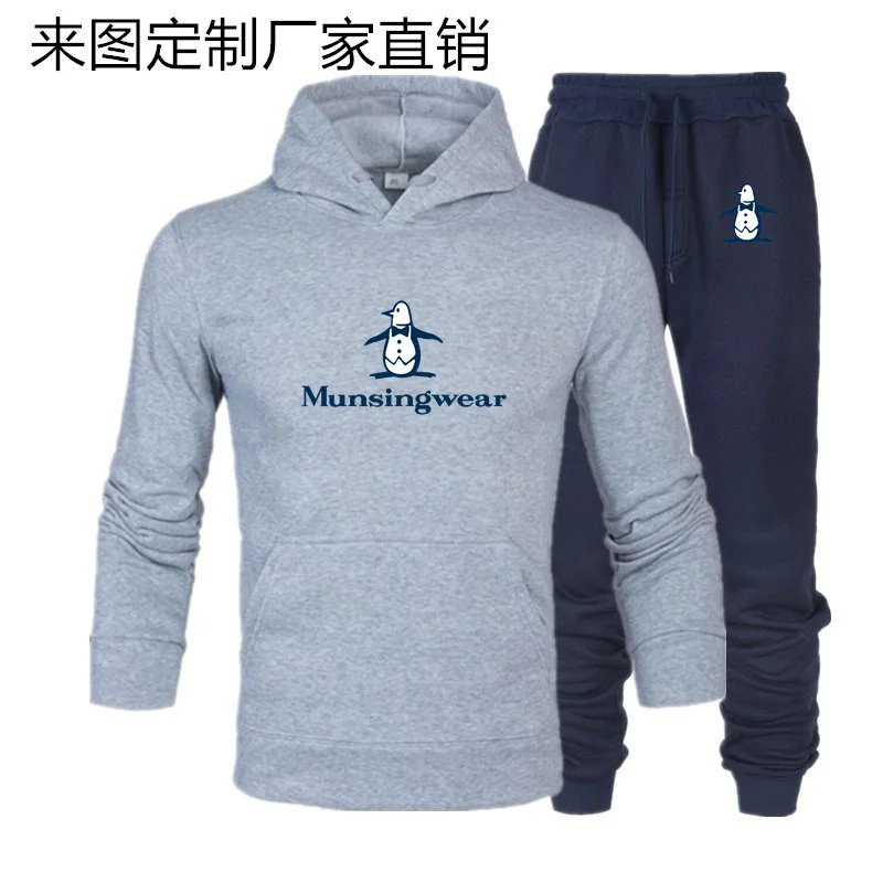 

Новинка 2022, Мужские осенне-зимние парные костюмы munsing с принтом, свободный однотонный утепленный флисовый свитер с капюшоном и длинными рук...