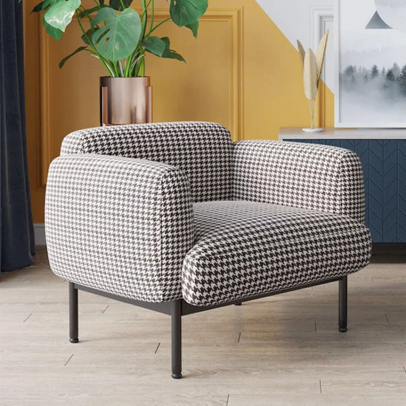 

Designer Single Sofa Chair Living Room Bedroom Lazy Sofa Houndstooth Fabric Leisure Single Sofa Chair armchair sofas sofa chair