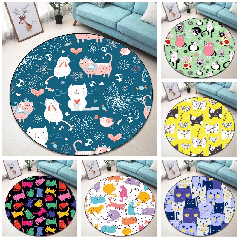 

Cute cat printed round carpet Rugs for bedroom Carpets for living room Area rug A round carpet for children Customizable