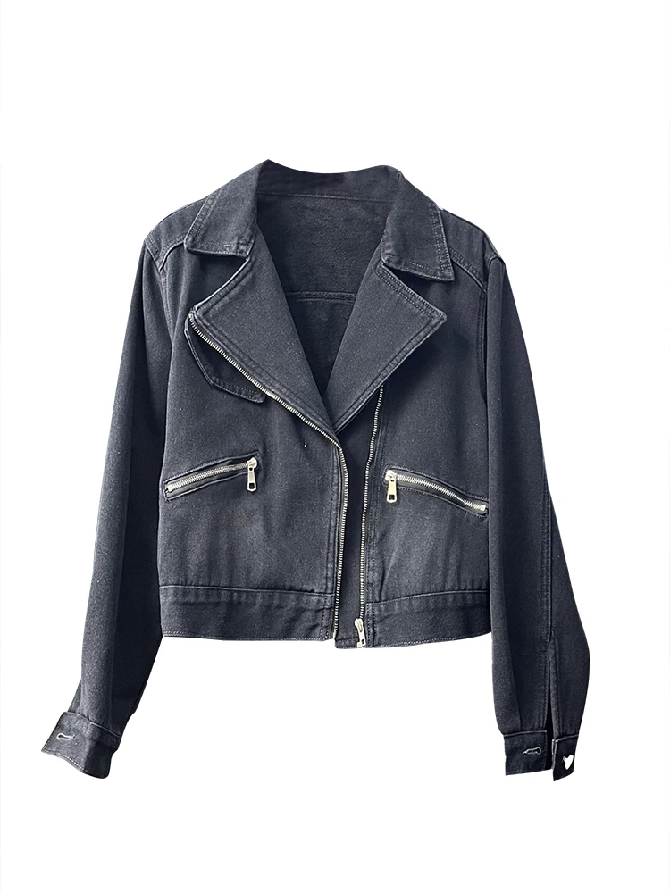 Джинсовое короткое пальто в стиле панк на молнии осень-зима 2023 новый элегантный