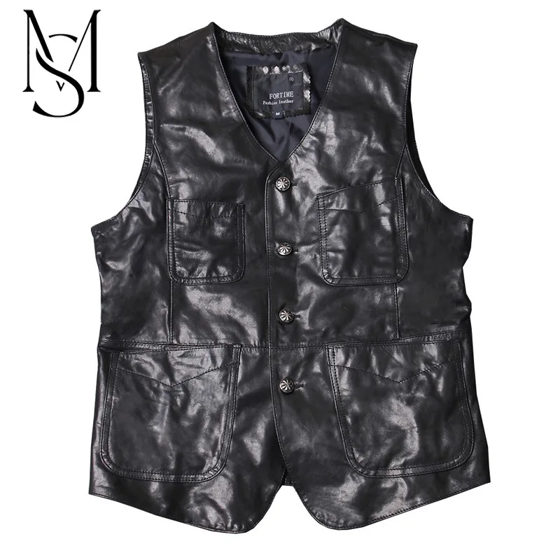 

Haining spring and autumn men's Leather Jacket Vest sheep leather V-neck suit short youth leather back carpel vest man