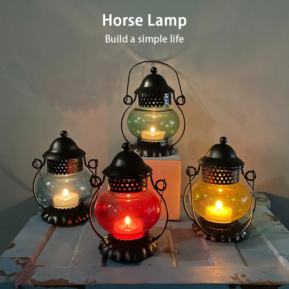 

Halloween Decorations Electronic Candle Light 4-color Retro Iron Art Creative Imitation Kerosene Lamp For Home Decoration