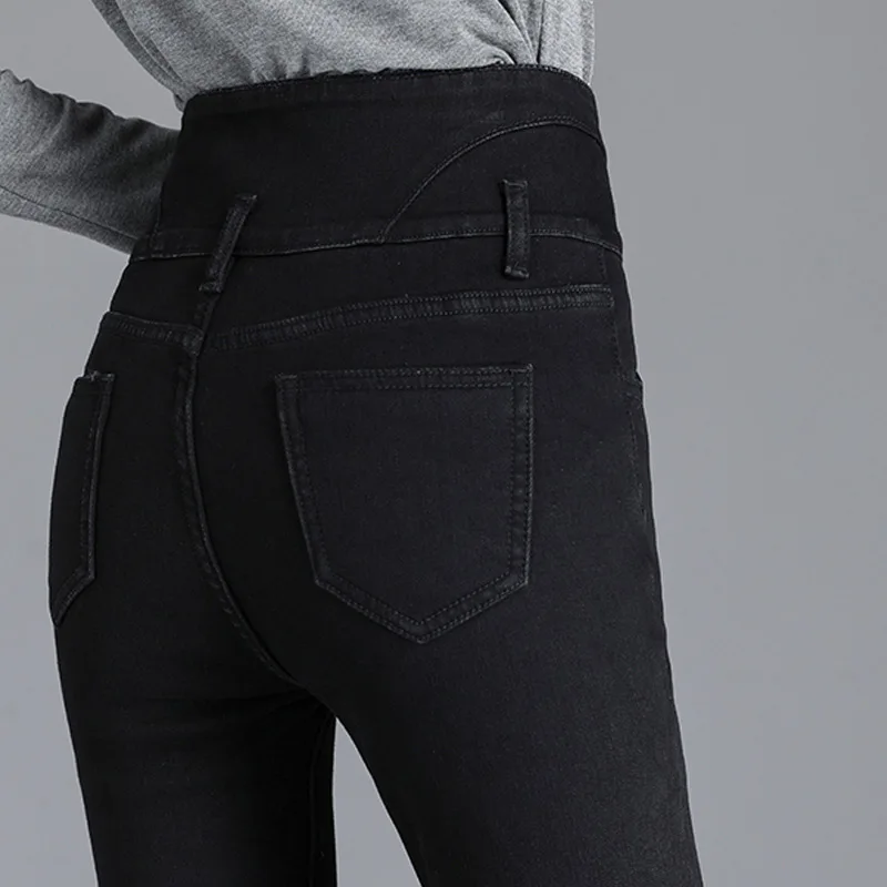 Velvet High-waisted Jeans Women's Autumn and Winter Stretch Thin Small Foot Trousers Tight Big Yards Trousers Thickened Trousers