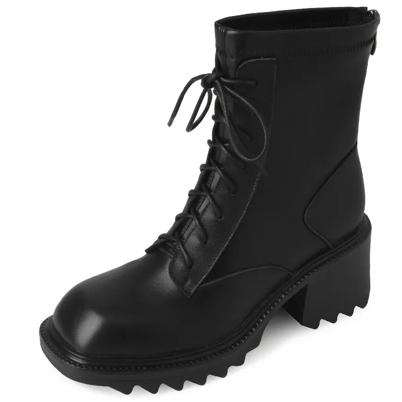 

Женские ботильоны на толстом каблуке Dilalula, осенне-зимние мотоциклетные ботинки из натуральной кожи с перекрестной шнуровкой, 2023