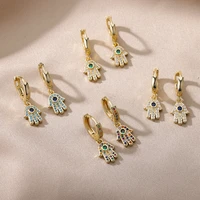 2022 fashion gold color blue evil eye palm hoop earrings top quality aaa zircon eye earrings for women korean fashion jewelry