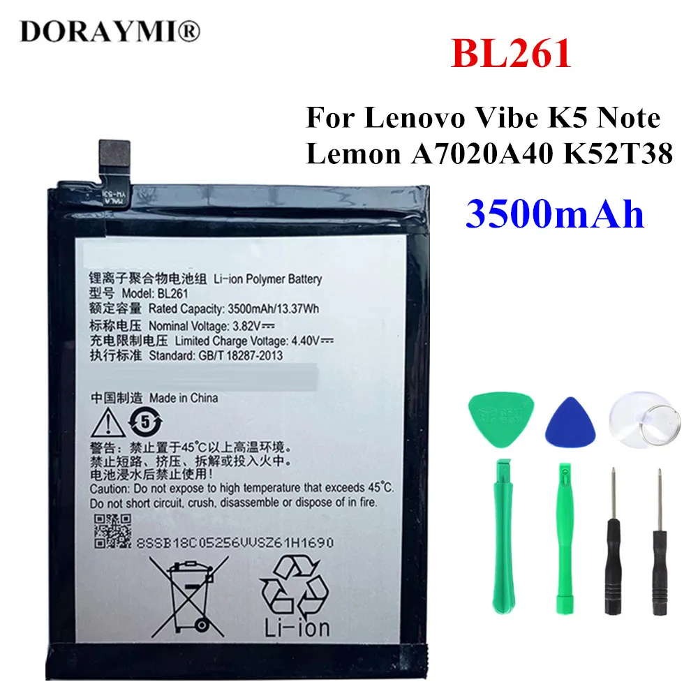 Оригинальный аккумулятор BL261 3500 мАч для телефона Lenovo Vibe K5 Note Lemon A7020a40 K52t38 K52e78