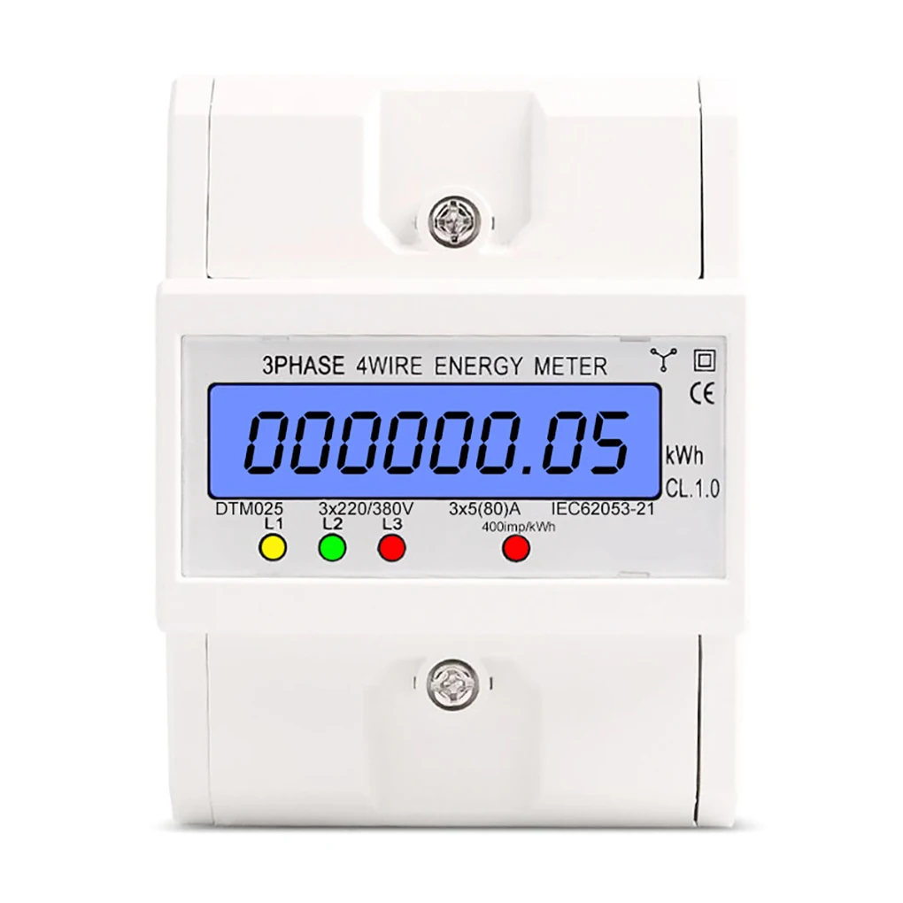 

Power Meter 3 Phase 4 Wire 5-80A Copper Terminal DIN Rail Watt Meters